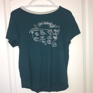 turquoise national parks shirt with a super mild stain